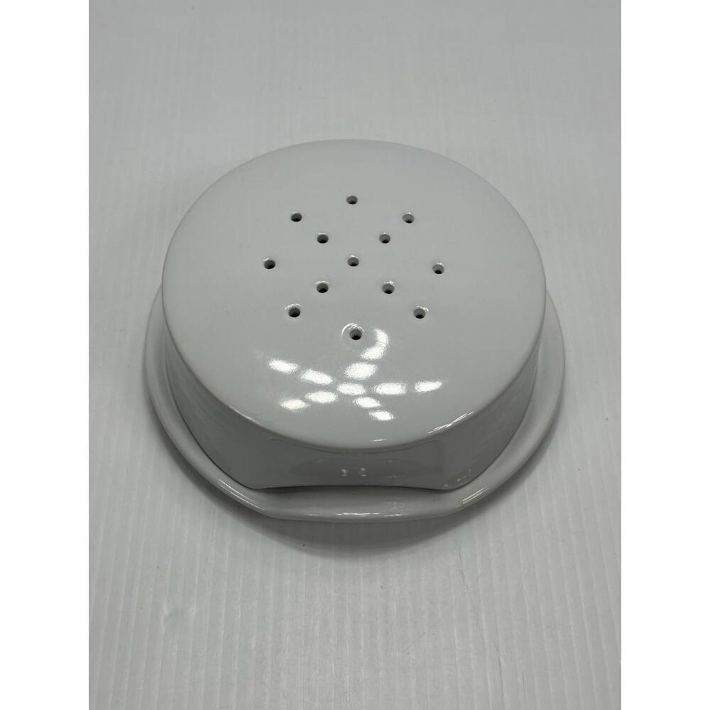 Crate & Barrel Brie Cheese Baker Dish White Porcelain Vented Lid Holes 7"